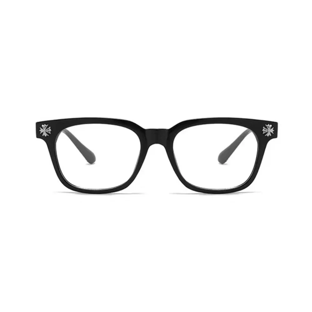 Square Fashion Glasses Black Gothic Cross Floral Clear Lens Eyewear